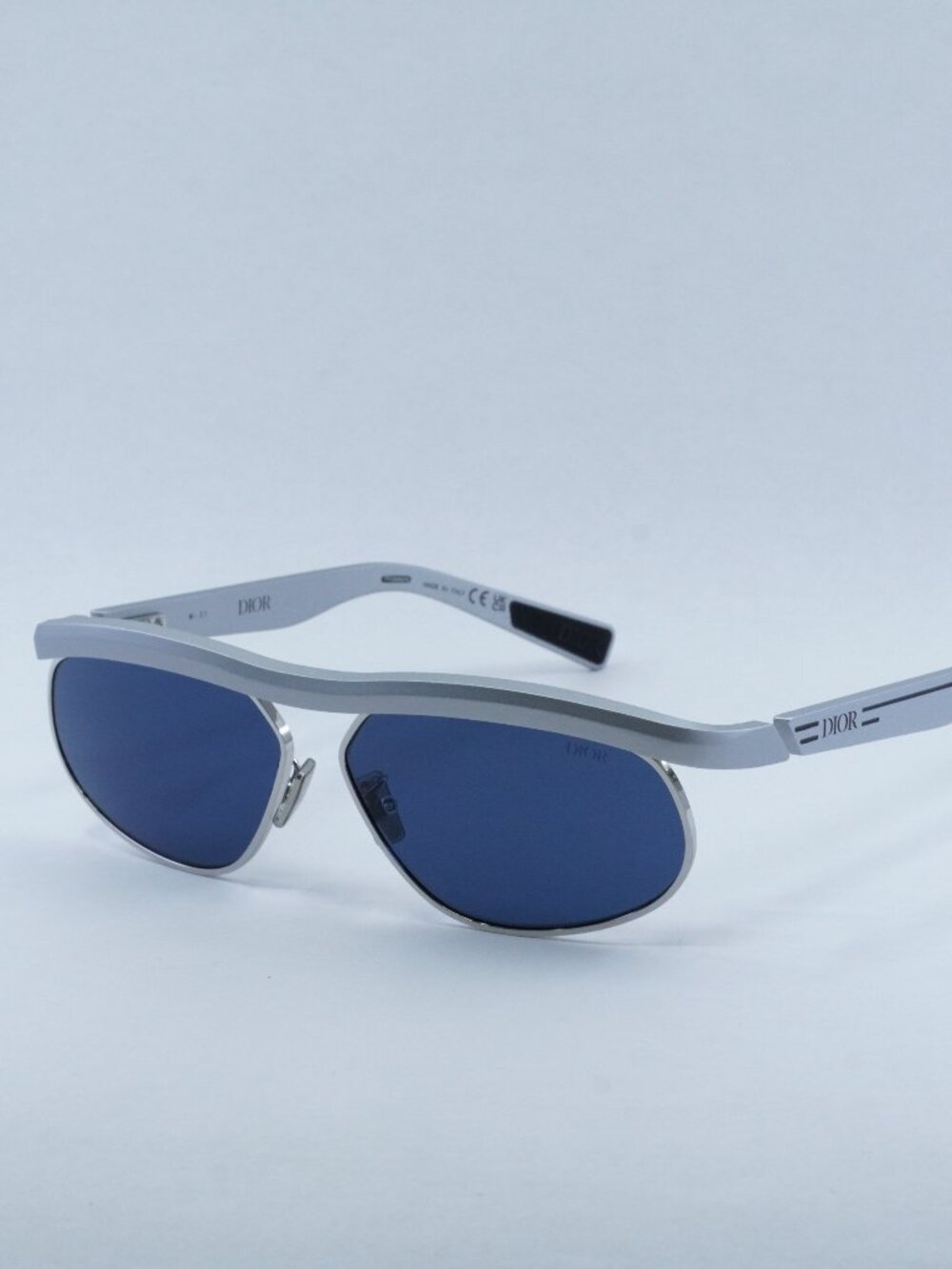 Dior DIORIDER S1U F1B0 Sunglasses Silver Oval Frame, Blue Lenses